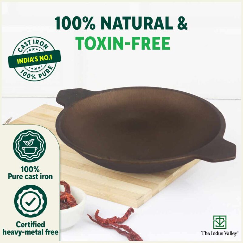 Super Smooth Cast Iron Appam Pan/Appachetty, Pre-seasoned, Nonstick, 100% Pure, Toxin-free, 22cm, 1.9kg - Image 5