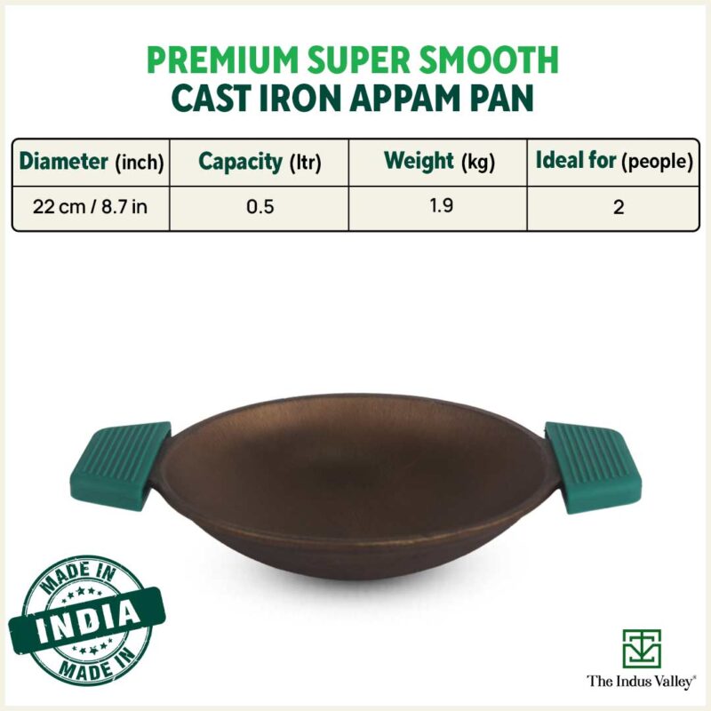 CASTrong Super Smooth Cast Iron Appam Pan/Appachetty, Silicon Handle,Pre-seasoned, Nonstick, 100% Pure, Toxin-free, 22cm, 1.9kg - Image 4