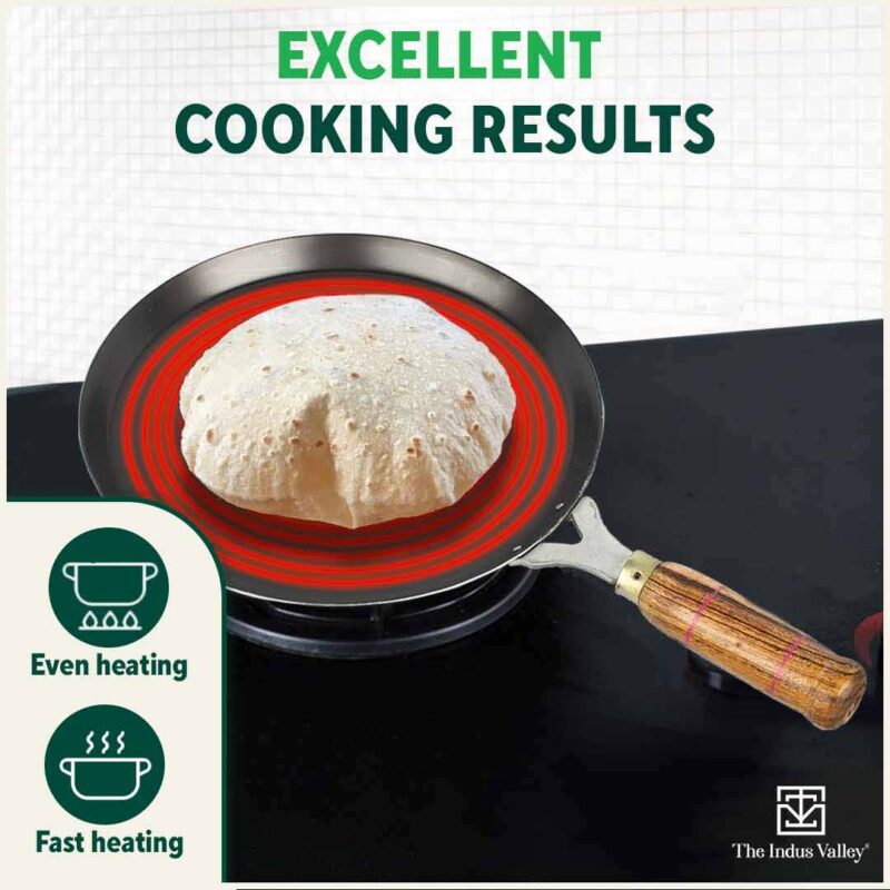 100% Pure Sheet Iron Tawa, Wooden Handle, Seasoned, Toxin-free, Induction, 26cm, 1kg - Image 7