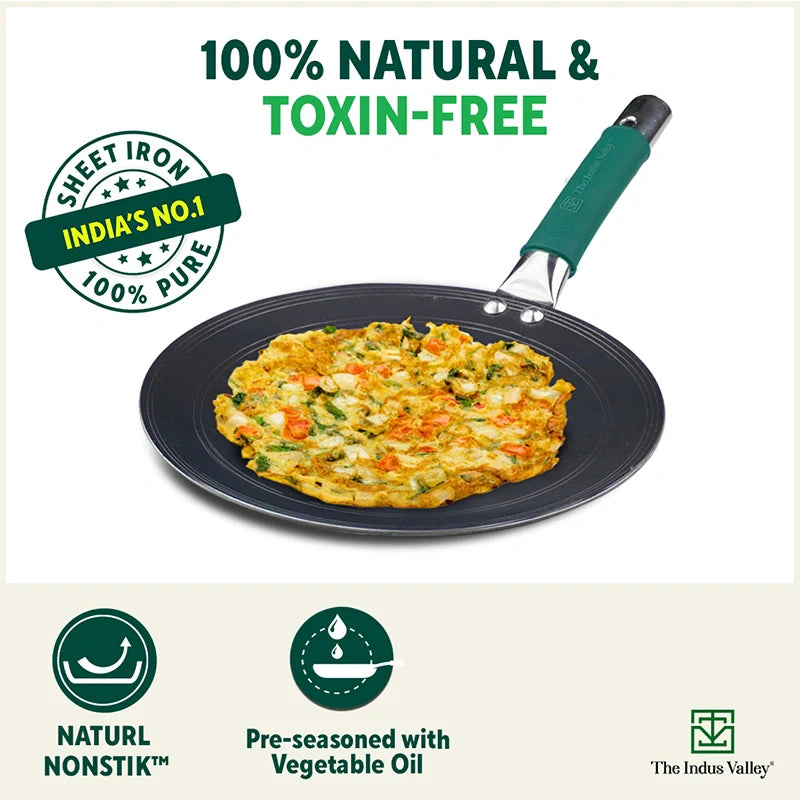 Ironklad 100% Pure Sheet Iron Concave Tawa, Steel Cool Touch Handle & Silicone Grip, Pre-seasoned, Toxin-free, 27 cm, 1 Kg - Image 4
