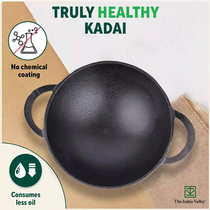 CASTrong Cast Iron Kadai, Pre-seasoned, Nonstick, 100% Pure, Toxin-free, Free ₹110 Spatula, 25.2cm, 2.2L, 2.37kg - Image 3