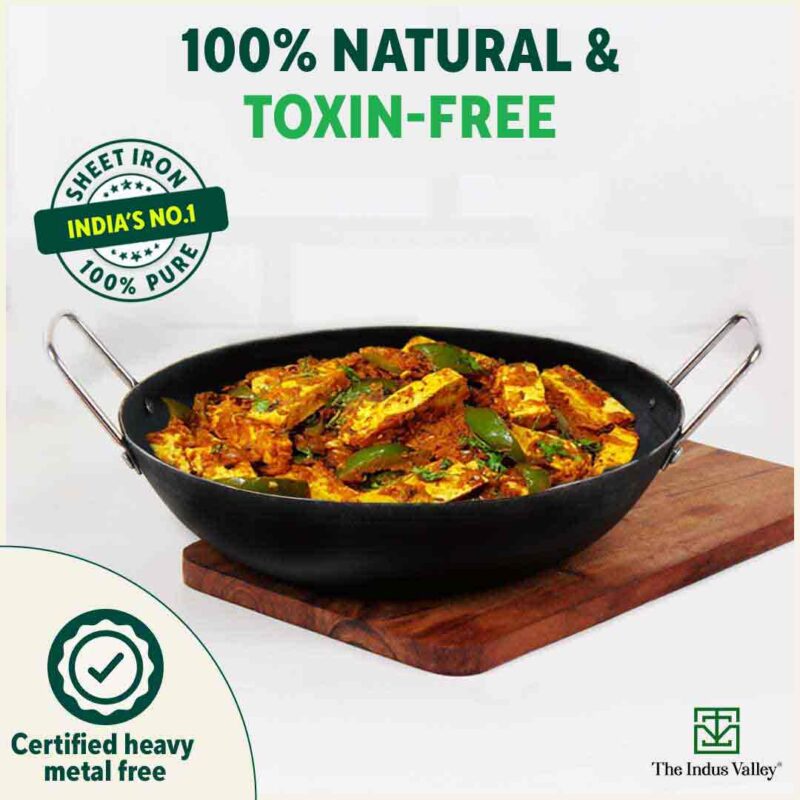 100% Pure Sheet Iron Kadai, Seasoned, Toxin-free, 1.4/2.7/4.4L, 0.6/0.9/1.4kg - Image 6