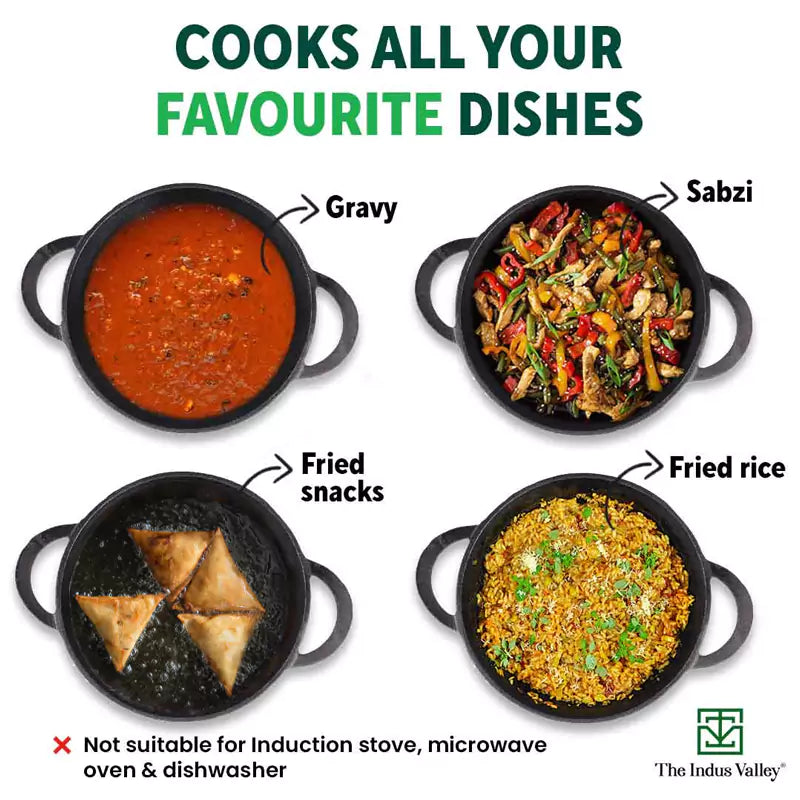 CASTrong Cast Iron Kadai, Pre-seasoned, Nonstick, 100% Pure, Toxin-free, Free ₹110 Spatula, 25.2cm, 2.2L, 2.37kg - Image 9