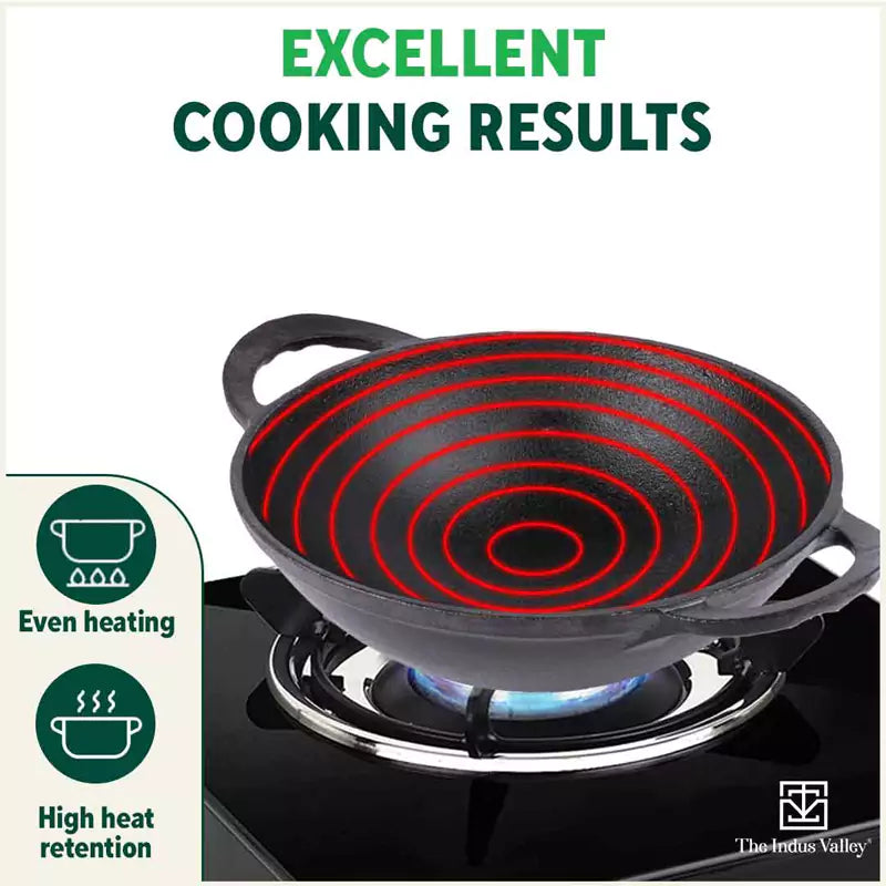 CASTrong Cast Iron Kadai, Pre-seasoned, Nonstick, 100% Pure, Toxin-free, Free ₹110 Spatula, 25.2cm, 2.2L, 2.37kg - Image 6