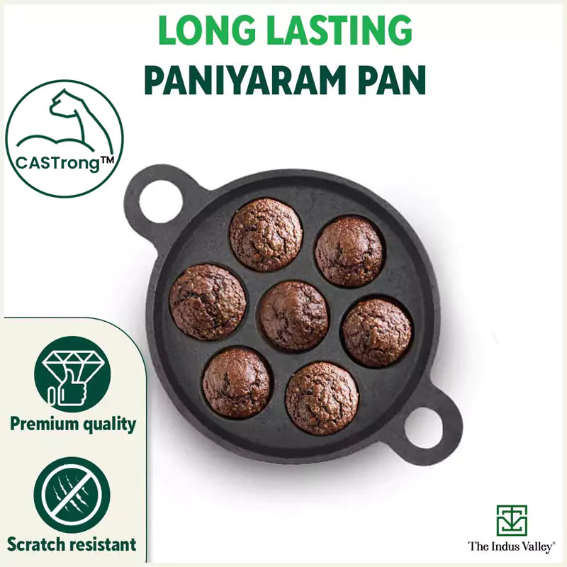 Super Smooth 7 Pit/Cup Cast Iron Paniyaram/Appe Pan+ Free Spatula, Pre-seasoned, Natural Nonstick, 100% Pure, Toxin-free, 18.9cm, 2.26 kg - Image 10