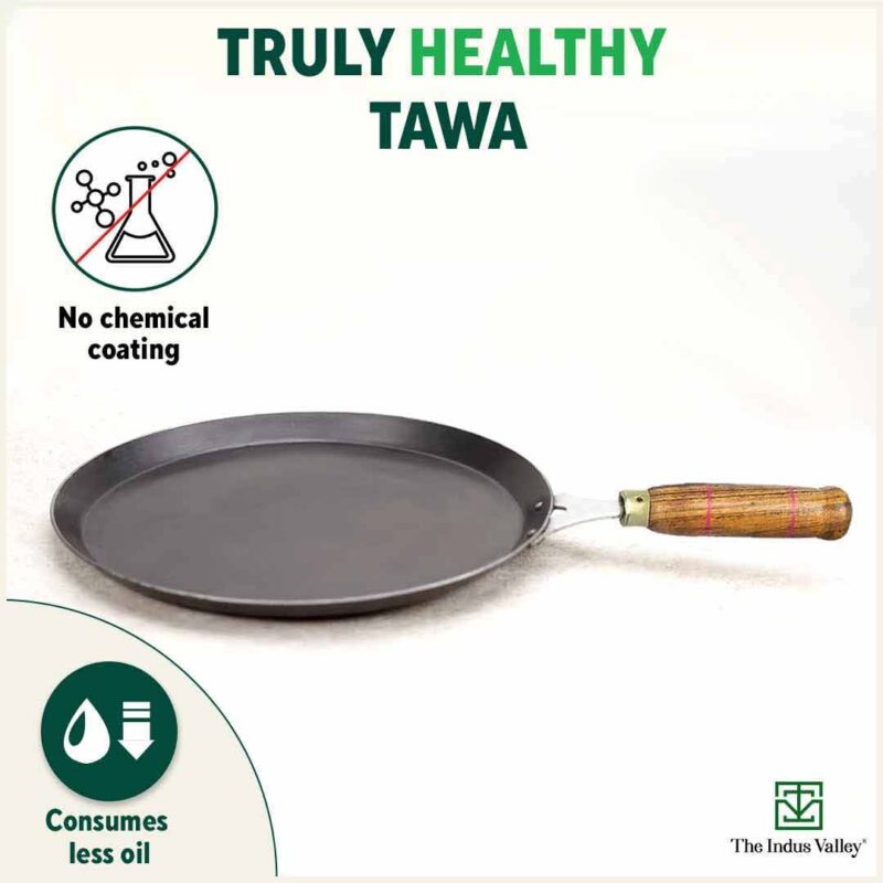 100% Pure Sheet Iron Tawa, Wooden Handle, Seasoned, Toxin-free, Induction, 26cm, 1kg - Image 4