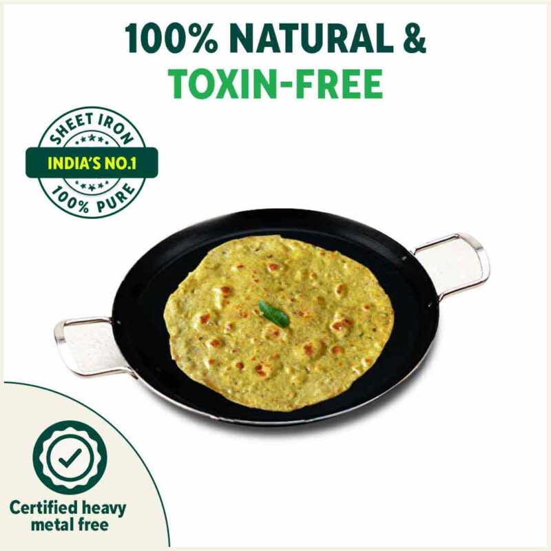 100% Pure Sheet Iron Tawa, 2 Handles, Seasoned, Toxin-free, Induction, 28.5cm, 1.7kg - Image 5