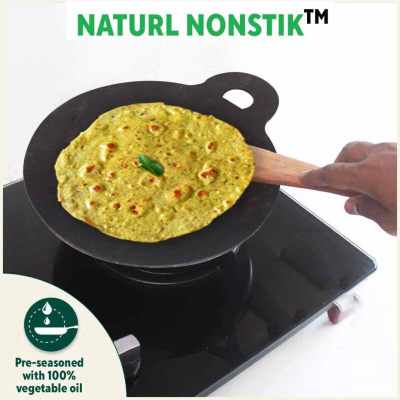 100% Pure Sheet Iron Tawa + Free ₹110 Spatula, Pre-seasoned, Toxin-free, 30.5cm, 1.8 / 1.4 kg - Image 10