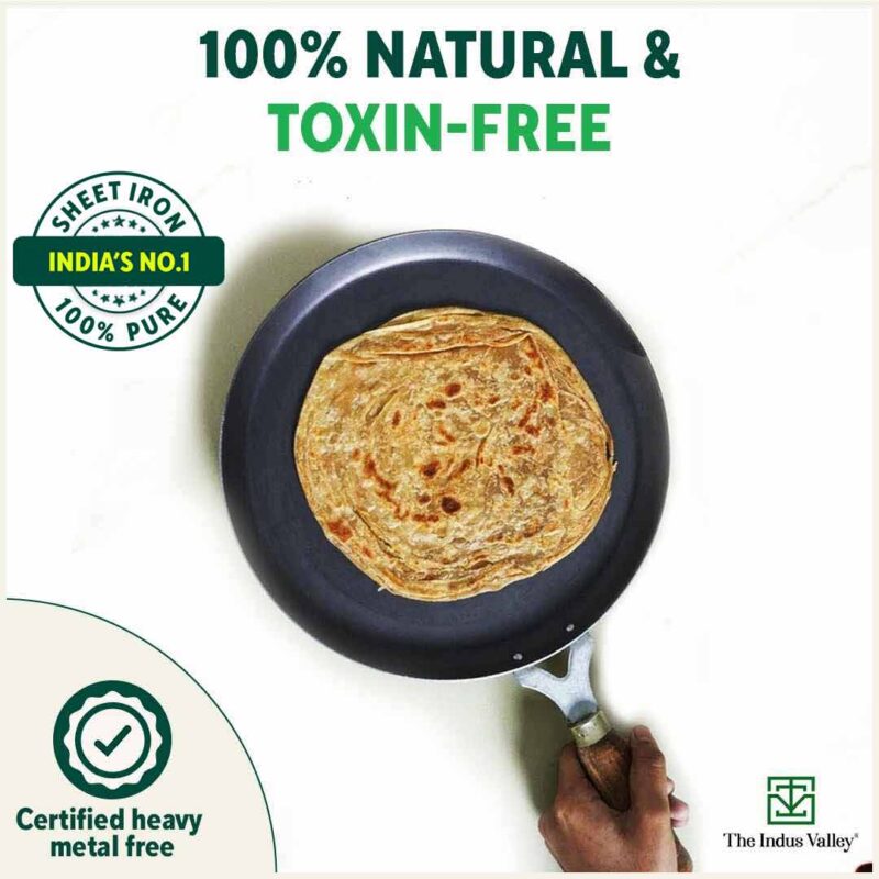 100% Pure Sheet Iron Tawa, Wooden Handle, Seasoned, Toxin-free, Induction, 26cm, 1kg - Image 5