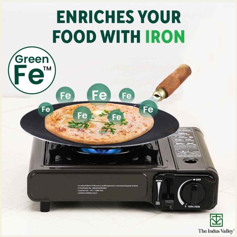100% Pure Sheet Iron Tawa, Concave, Toxin-free, Seasoned, Wooden Handle, 25.5cm, 0.9kg - Image 6