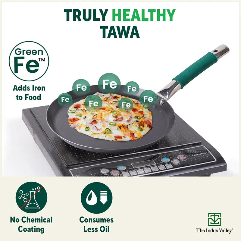 Ironklad 100% Pure Sheet Iron Tawa, Steel Cool Touch Handle & Silicone Grip, Pre-seasoned, Toxin-free, Induction, 26 cm, 1 Kg - Image 4