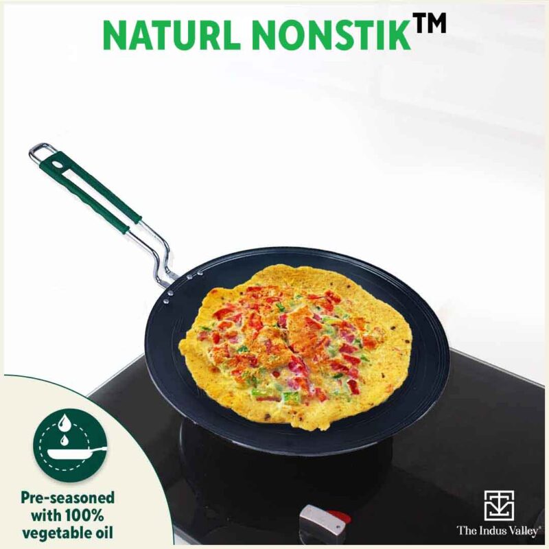100% Pure Sheet Iron Tawa, Concave, Toxin-free, Seasoned, Silicone Handle,25.5cm/30.5cm - Image 8