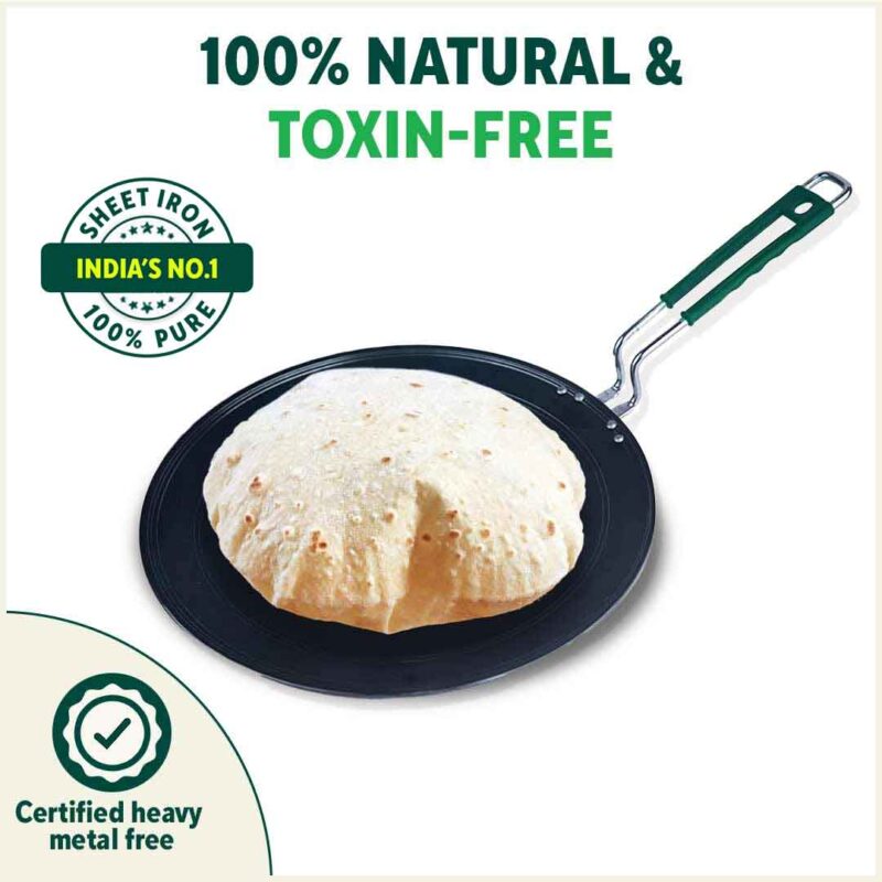 100% Pure Sheet Iron Tawa, Concave, Toxin-free, Seasoned, Silicone Handle,25.5cm/30.5cm - Image 5