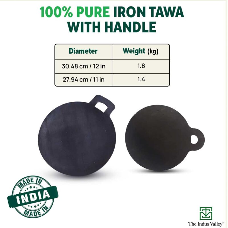 100% Pure Sheet Iron Tawa + Free ₹110 Spatula, Pre-seasoned, Toxin-free, 30.5cm, 1.8 / 1.4 kg - Image 4