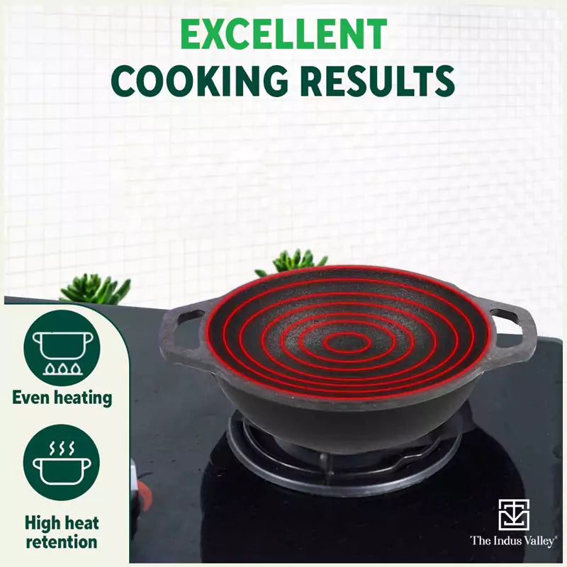 CASTrong Cast Iron Kadai, Flat Handle,Pre-seasoned, Nonstick, 100% Pure, Toxin-free, 20.5/25.6cm, 1.4L/2.4L, 1.8kg/2.5kg - Image 7