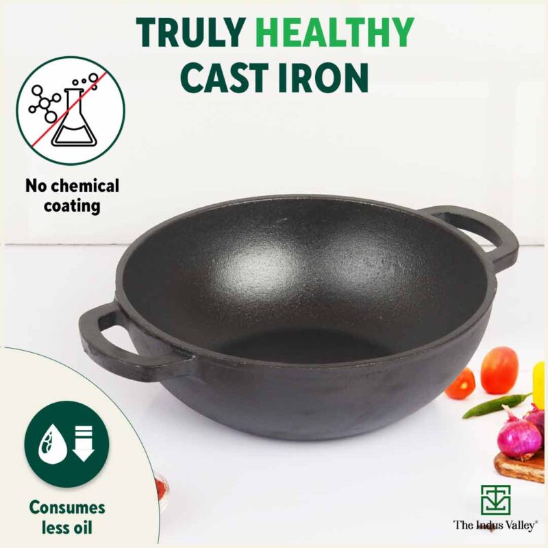 CASTrong Thick Cast Iron Kadai+Tawa+Free ₹110 Spatula,Kitchen set for Home, Pre-seasoned,100% Pure,Toxin-free - Image 4