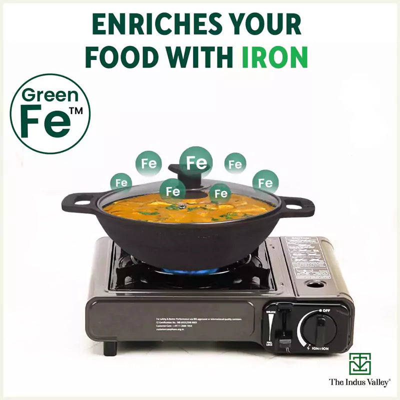 Super Smooth Cast Iron Kadai (Wok)+ Glass Lid, Pre-seasoned, Nonstick, 100% Pure,Toxin-free, 25.4cm, 2.5L, 2.4kg - Image 5