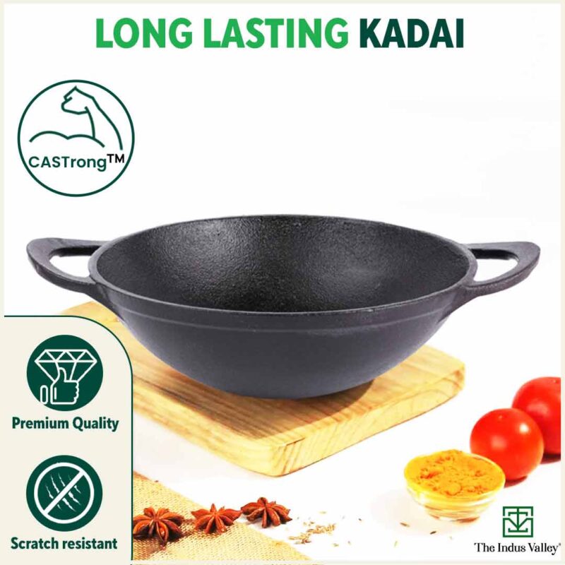 CASTrong Cast Iron Cookware Set - Kadai [1.4L]+Kadai [2.2L],Pre-seasoned,100% Pure,Toxin-free - Image 9
