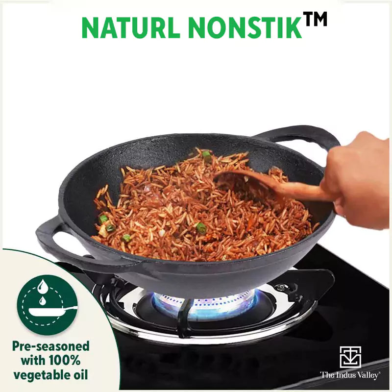 CASTrong Cast Iron Kadai, Pre-seasoned, Nonstick, 100% Pure, Toxin-free, Free ₹110 Spatula, 25.2cm, 2.2L, 2.37kg - Image 8