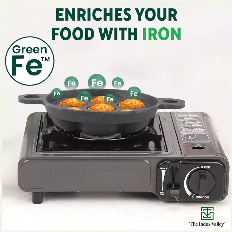 Super Smooth 7 Pit/Cup Cast Iron Paniyaram/Appe Pan+ Free Spatula, Pre-seasoned, Natural Nonstick, 100% Pure, Toxin-free, 18.9cm, 2.26 kg - Image 7
