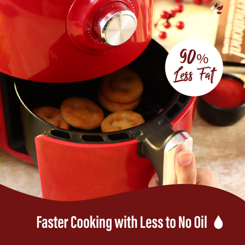 Crimson Edge Air Fryer for Home and Kitchen|1.8 Litres Non-stick Basket| Fry, Grill, Bake & Roast| Rapid Air Technology| Timer & Temperature Control| Auto Shut-Off| Healthy Cooking with 99% less Fat| Sleek & Compact| 1000 Wattage| Red |2 Year Warranty - Image 4