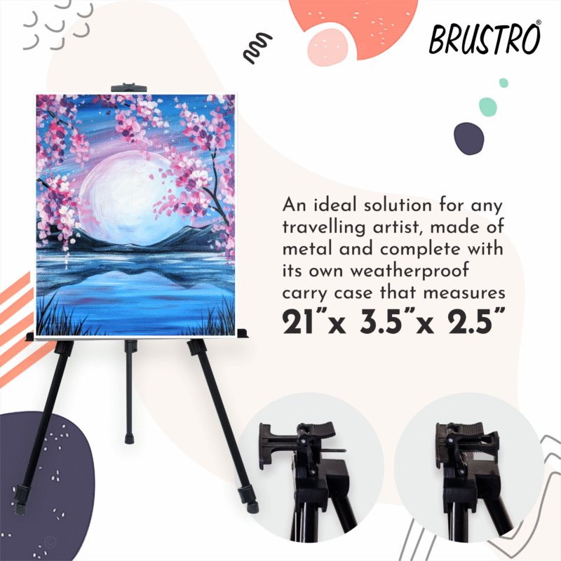 BRUSTRO Artists Lightweight Metal Easel | Holds Canvas from 6" to 32" | Portable, Multifunctional, Foldable, Ideal for Painting Display, field & tabletop with Weatherproof Carry Bag - Image 5