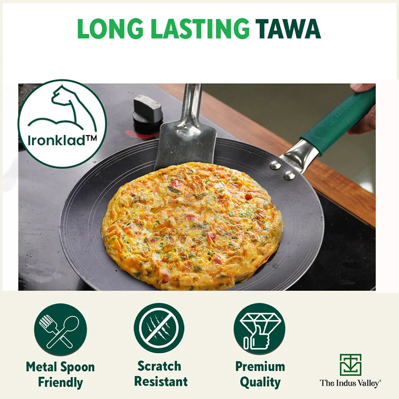 Ironklad 100% Pure Sheet Iron Concave Tawa, Steel Cool Touch Handle & Silicone Grip, Pre-seasoned, Toxin-free, 27 cm, 1 Kg - Image 5
