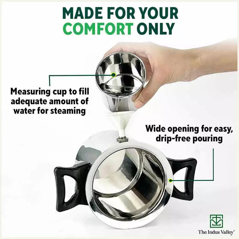 Stainless Steel Milk Cooker/ Boiler/ Pot with Handle+ Lid+ Knob+ Whistle, Premium Quality, 100% Toxin-free, Induction & Gas, 1 Litre - Image 3