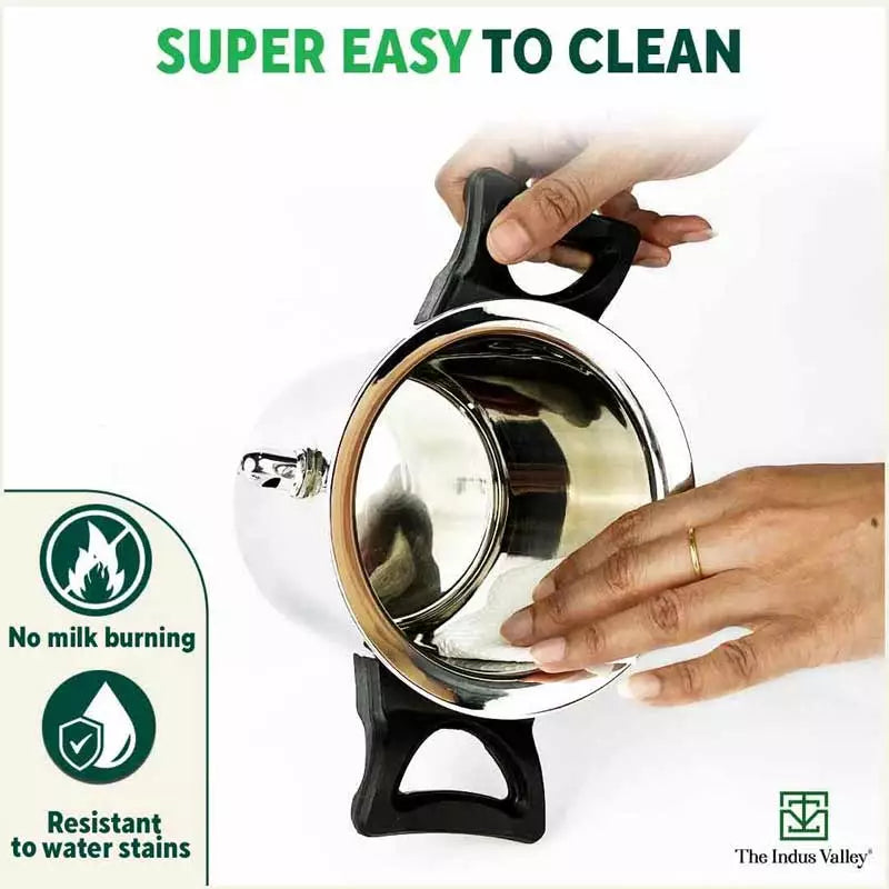 Stainless Steel Milk Cooker/ Boiler/ Pot with Handle+ Lid+ Knob+ Whistle, Premium Quality, 100% Toxin-free, Induction & Gas, 1 Litre - Image 7