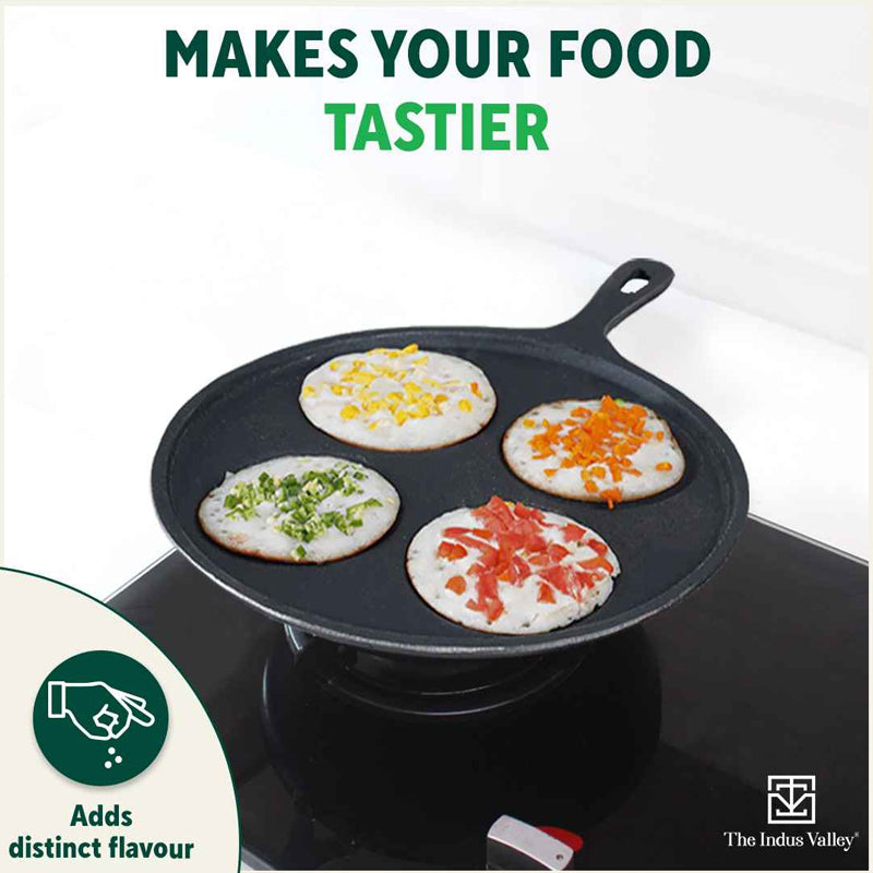 CASTrong Cast Iron Uttapam/ Set Dosa Tawa, 4 Pit,Pre-seasoned, 100% Pure, Toxin-free, Induction, 27.5cm - Image 8