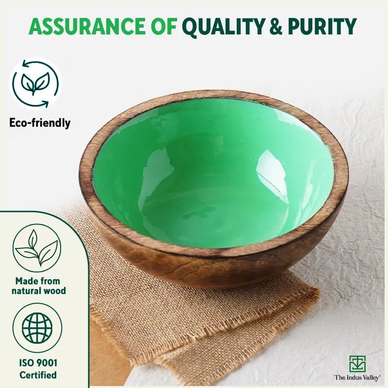 Ceramic Glazed Mango Wood Bowl - Image 4
