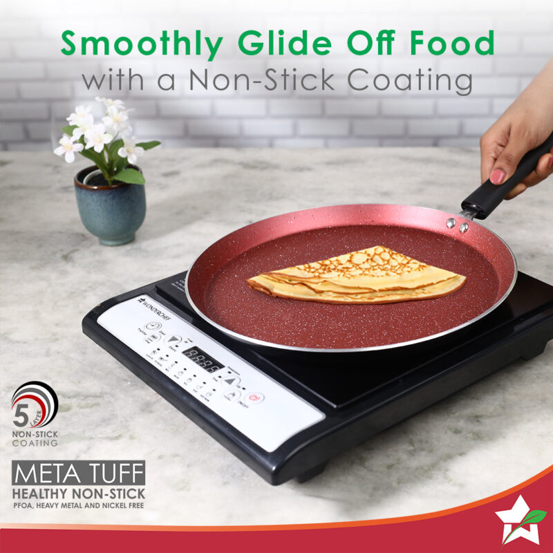 Galaxy 3pcs Cookware Set | Kadhai with Lid and Dosa Tawa | Induction Friendly | Cool Touch Bakelite Handles | Pure Grade Aluminium| PFOA Free| 2 Years Warranty | Red & Black - Image 5