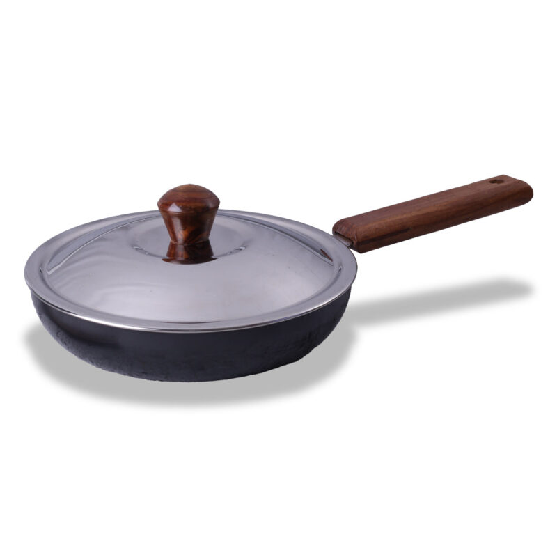 Ebony Non-stick 20 cm Deep Fry Pan with Lid with Induction Bottom & Wooden Handle | Hard Anodized Aluminium | Metal-spatula friendly | 3.25 mm thickness ideal for deep frying | 5 Years Warranty | Grey - Image 7