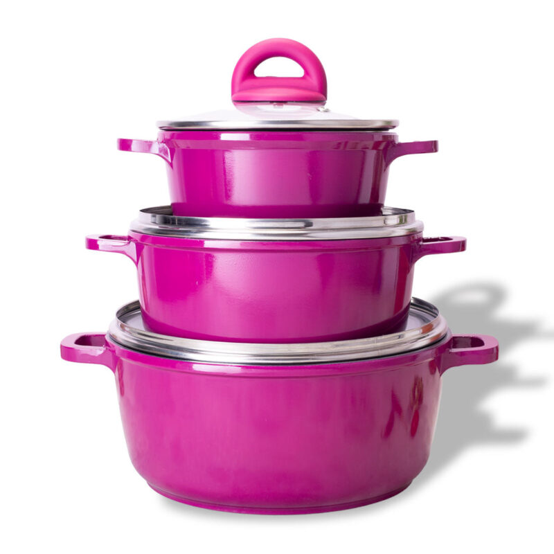 Ceramide Non-stick Casserole Set, 6Pc (1.2L, 2.3L, 3.9L), Induction Bottom, Soft Touch Handle, Pure Grade Aluminium, PFOA/Heavy Metals Free, 2.2mm, Pink, 2 Years Warranty - Image 6