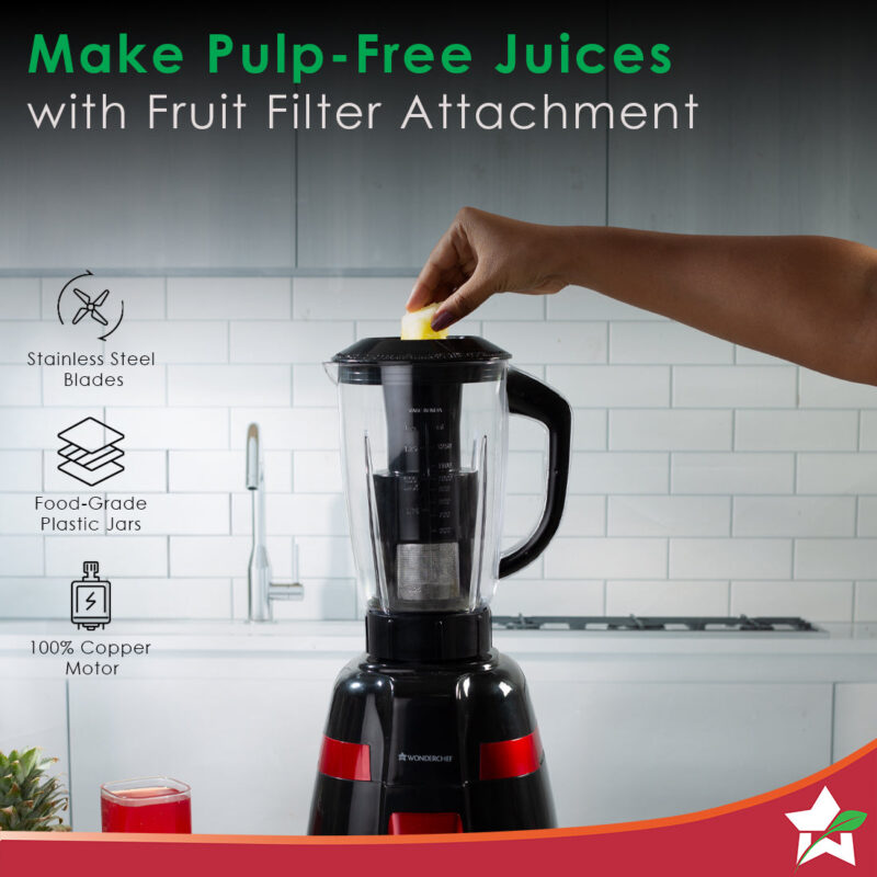 Platinum Mixer Grinder 750W with 4 Stainless Steel Jars And Anti-Rust Stainless Steel Blades, Ergonomic Handles, 5 Years Warranty On Motor, Black & Crimson - Image 2