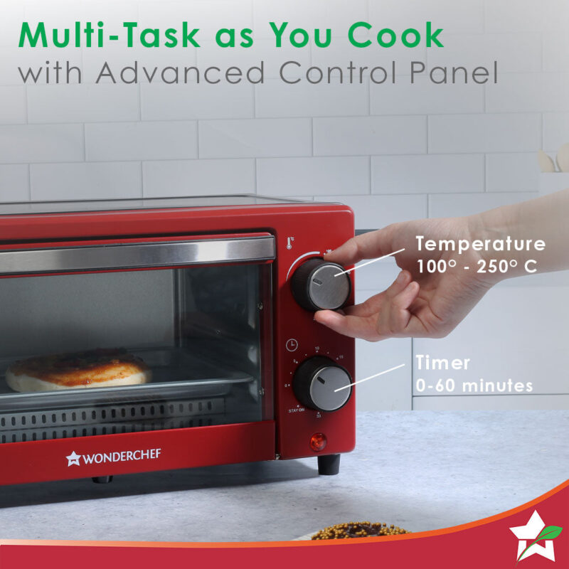 Oven Toaster Griller (OTG) Crimson Edge - 9 Litres - with Auto-shut Off, Heat-resistant Tempered Glass, Multi-stage Heat Selection, 2 Years Warranty, 650W, Red - Image 2