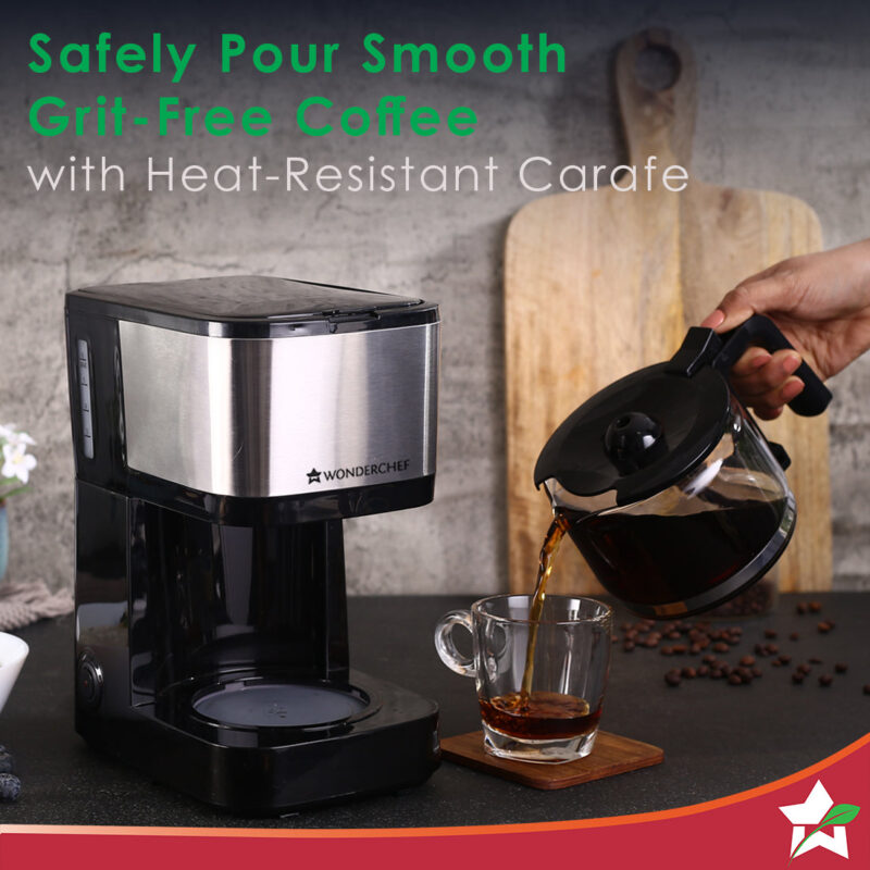 Regalia Pronto Coffee Maker 600W | Coffee Brewer Machine for Home & Office | 750ml Borosilicate Glass Carafe | 3-in-1 Filter Coffee, Espresso, Cappuccino | Auto Shut Off | 6 Cups Coffee | Perfect Gifting Option | Black & Silver| 2 Year Warranty - Image 4