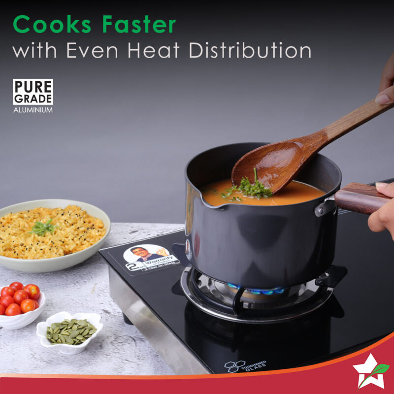 Ebony Hard Anodized 16 cm Nonstick Sauce Pan | Non Stick Sauce Pan | 2 L | 3.25 mm | Black and Brown - Image 4