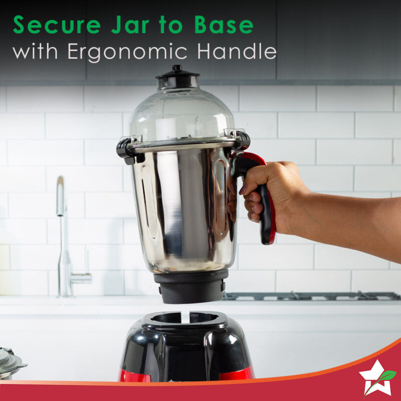 Platinum Mixer Grinder 750W with 4 Stainless Steel Jars And Anti-Rust Stainless Steel Blades, Ergonomic Handles, 5 Years Warranty On Motor, Black & Crimson - Image 5