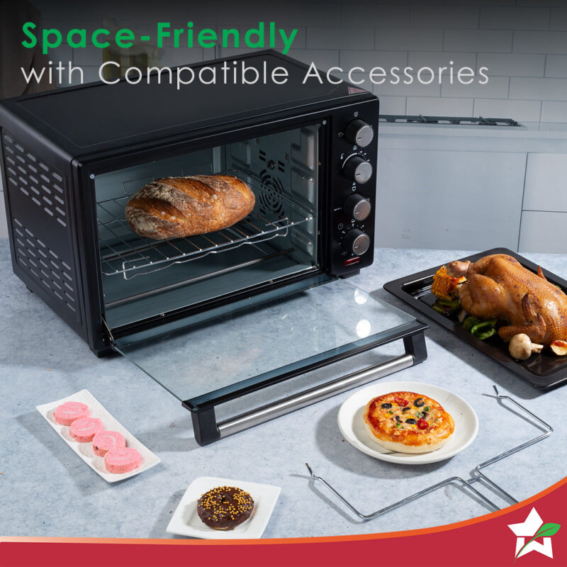 Oven Toaster Griller (OTG) - 28 Litres, Black - with Rotisserie,Auto-shut off, heat-resistant tempered glass, Multi-stage heat selection - Image 4