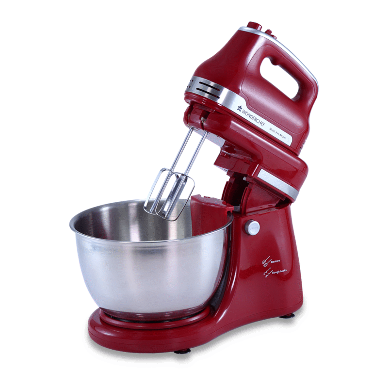 Crimson Revo Stand Mixer and Beater with 5 Speed Settings | Rotating Head Technology | 4.5L SS Bowl | 300 Watt Powerful Copper Motor | Mixing Beater, Dough Hook Attachments & Spatula | Ideal for Home Cooks & Professional Bakers |  2 Year Warranty | Red - Image 6