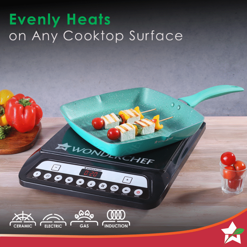 Wonderchef Renewed Celebration Non-stick 24cm Grill Pan | Induction Friendly | Soft Touch Handle | Pure Grade Aluminium | 2.2mm | PFOA/Heavy Metals Free - Image 2