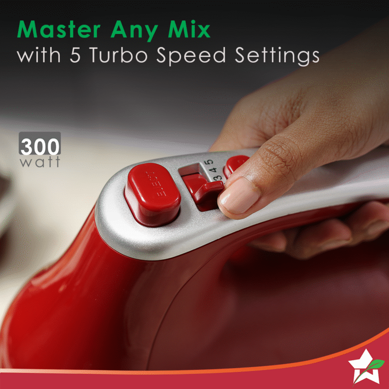 Crimson Revo Stand Mixer and Beater with 5 Speed Settings | Rotating Head Technology | 4.5L SS Bowl | 300 Watt Powerful Copper Motor | Mixing Beater, Dough Hook Attachments & Spatula | Ideal for Home Cooks & Professional Bakers |  2 Year Warranty | Red - Image 3