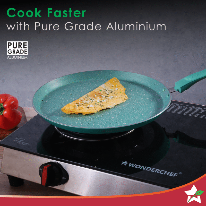 Wonderchef Renewed Celebration Non-stick 28cm Dosa Tawa | Induction Friendly | Soft Touch Handle | Pure Grade Aluminium | 2.2mm | PFOA/Heavy Metals Free - Image 4