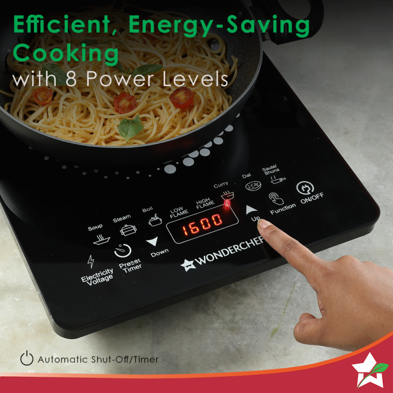 Swift Induction Cooktop with 8 Power Settings|2200 Watt Induction Cooktop| Pre-set Menus for Soups, Curries, Dals, Saute Masala|Crystal Glass Top Surface| LCD Digital Panel | Smart Touch Buttons|Compact & Portable Induction Cooktop| 2 Year Warranty - Image 4