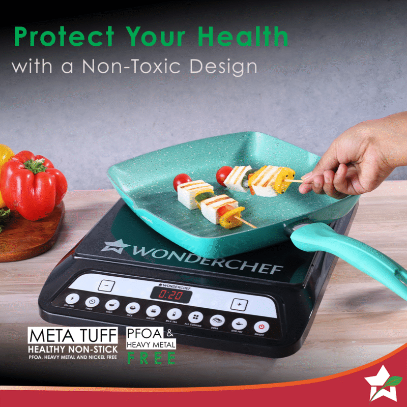 Wonderchef Renewed Celebration Non-stick 24cm Grill Pan | Induction Friendly | Soft Touch Handle | Pure Grade Aluminium | 2.2mm | PFOA/Heavy Metals Free - Image 5