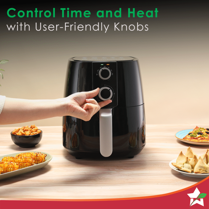 Prato Manual Air Fryer for Home and Kitchen with 5 Pre-set Menu|3.8 Litres Non-stick Basket| Fry, Grill, Bake & Roast| Rapid Air Technology| Auto Shut-Off| Healthy Cooking with 99% less Fat| Sleek & Compact| 1450 Wattage| Black| 1 Year Warranty - Image 5