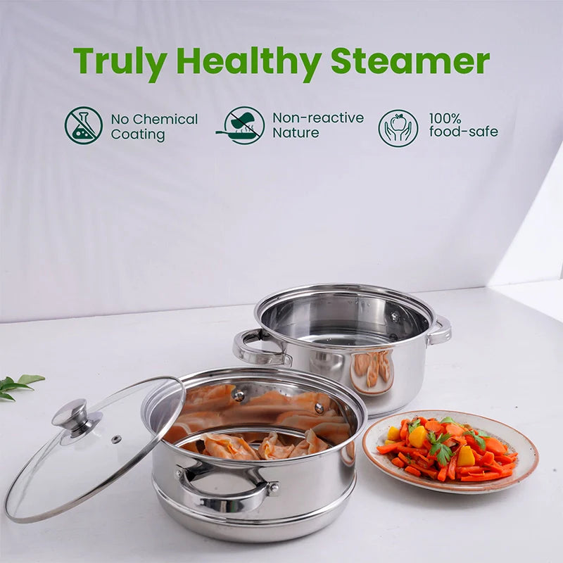 Tri-steel Multi Purpose Stainless Steel Steamer with Sandwich bottom | Vegetable Steamer | Khandvi/Modak/Momo Maker | Steaming Pot 1.42 Kg / 1.9 Kg, 2 Tier / 3 Tier - Image 4