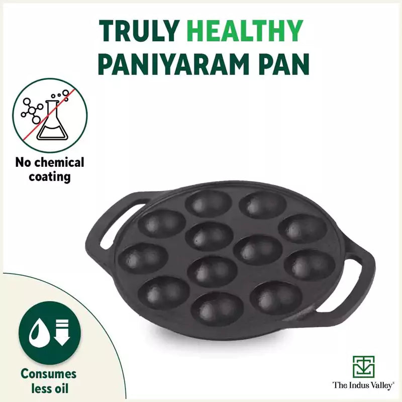 12 Pit/Cup CASTrong Cast Iron Kuzhi Paniyaram/Paddu Pan/Appe Maker, Pre-seasoned, 100% Pure, Toxin-free, Free Spatula, 21 cm, 2.2 kg - Image 3