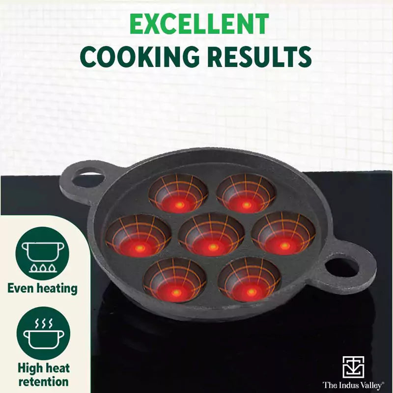 Super Smooth 7 Pit/Cup Cast Iron Paniyaram/Appe Pan+ Free Spatula, Pre-seasoned, Natural Nonstick, 100% Pure, Toxin-free, 18.9cm, 2.26 kg - Image 8